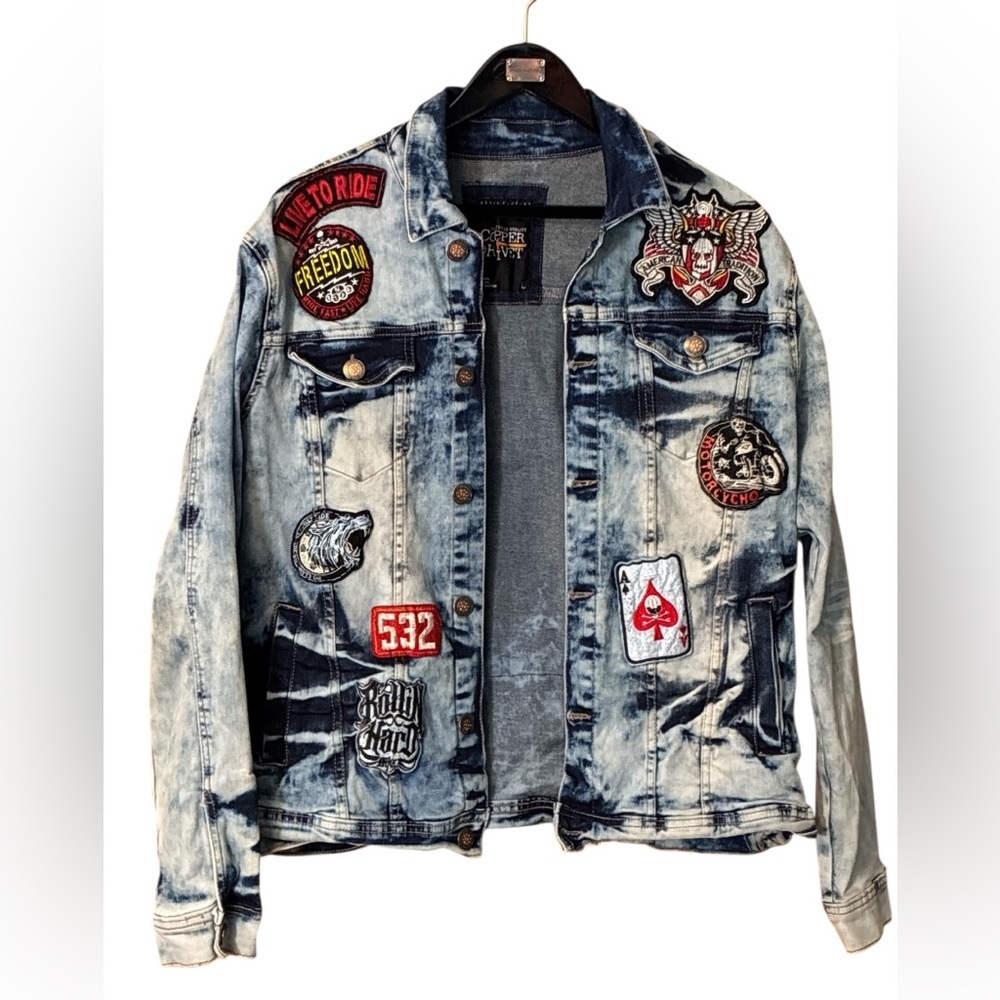 Copper Rivet Motorcycle Painted Jean Jacket Size Large